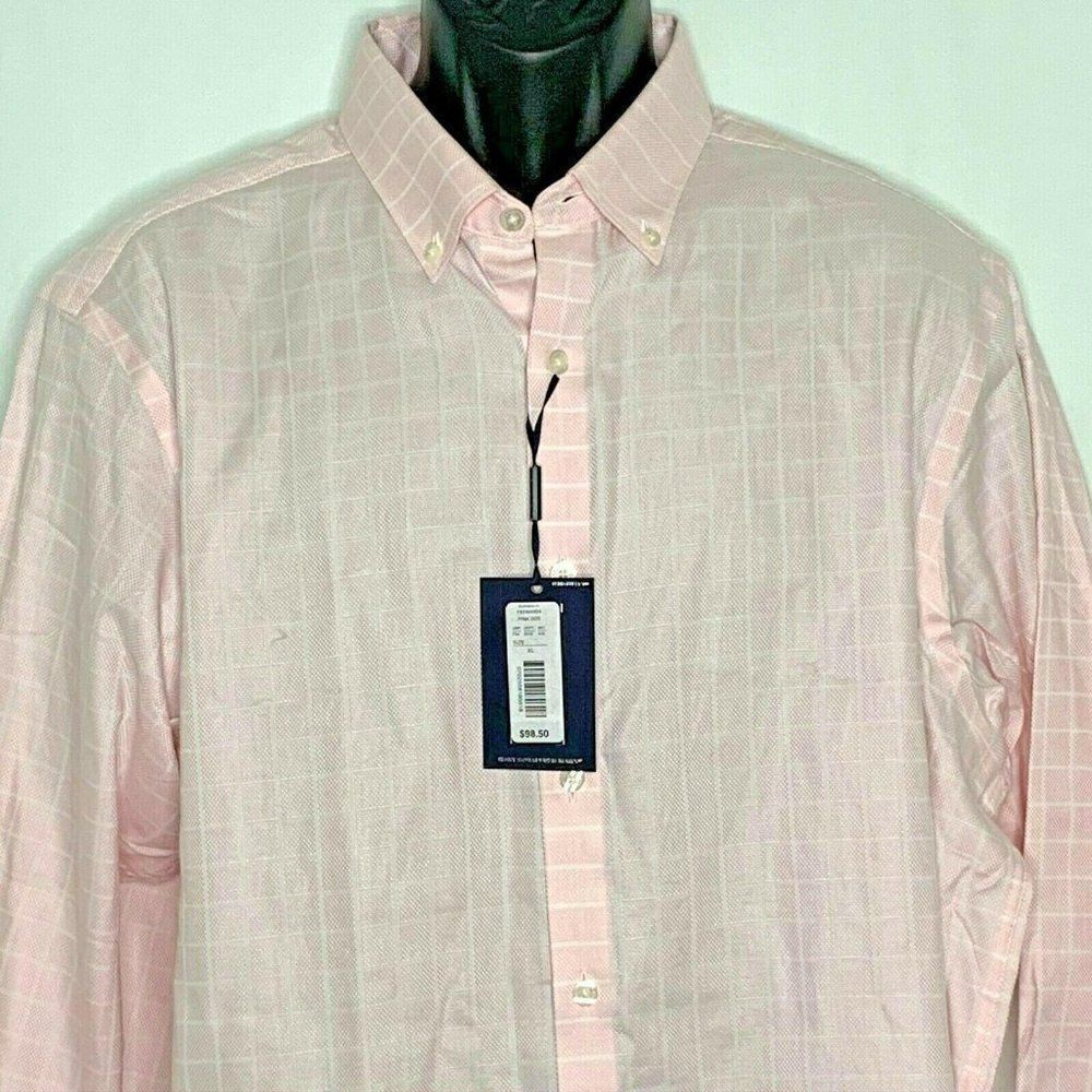 Hart Schaffner Marx Button Down Shirt XL Pink White Check Long Sleeve Pocketless